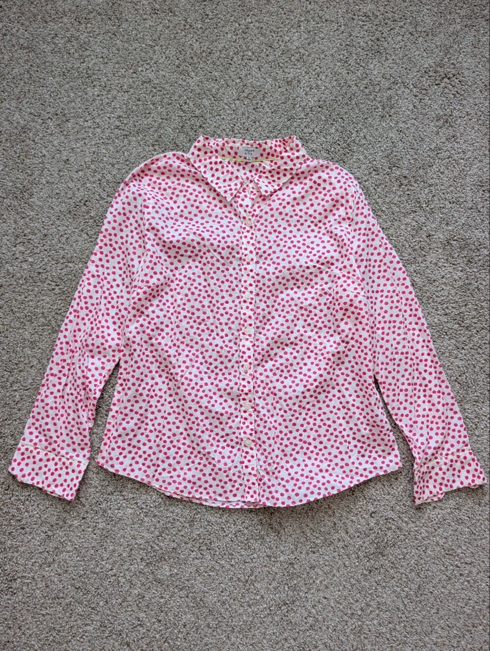 Crown & Ivy Womens White Pink Polka Dots Button Down Blouse Shirt NWT Size Large